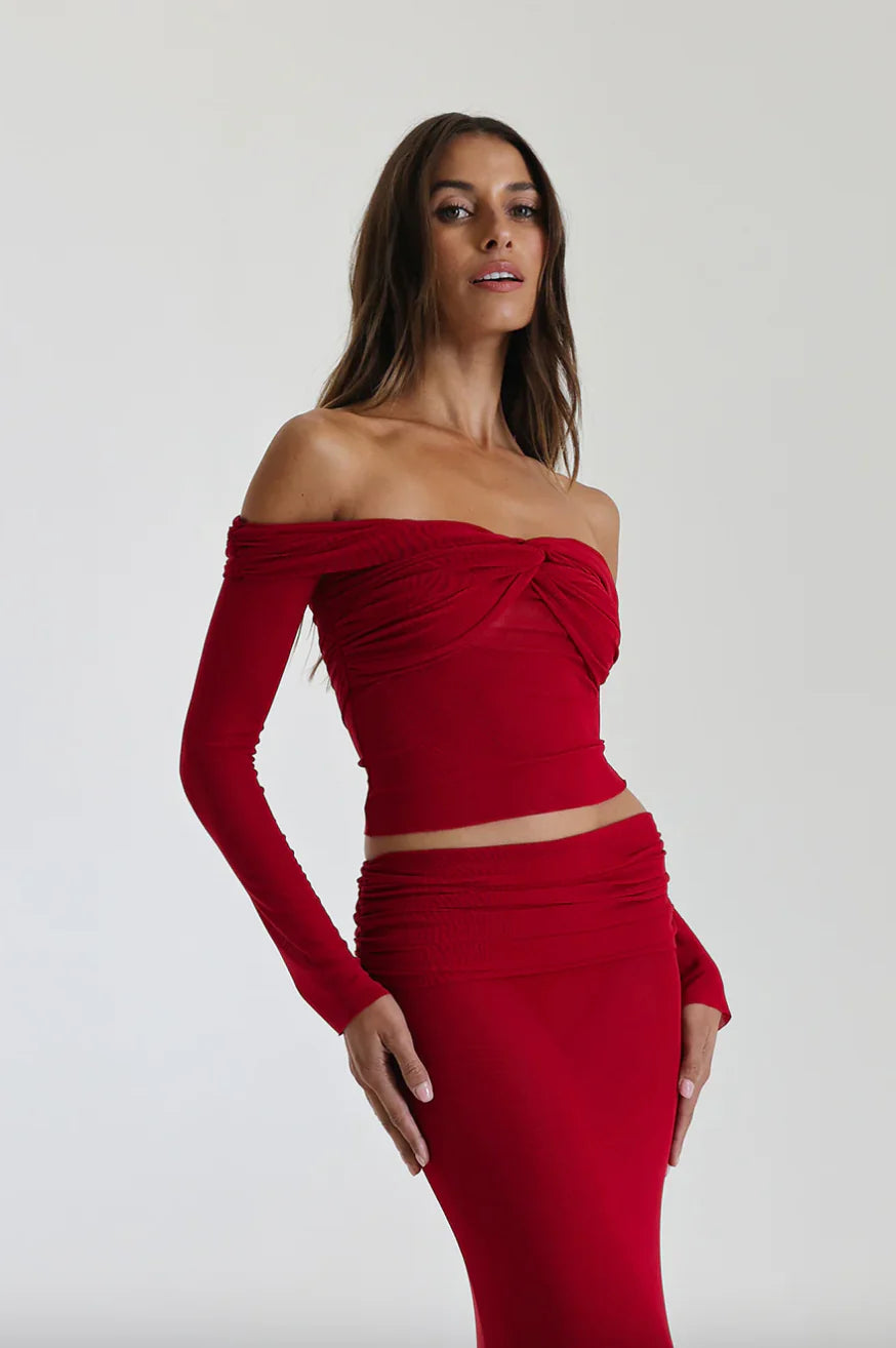 Hire NATALIE ROLT Set Charlotte Skirt and Crop Top in Cherry Red