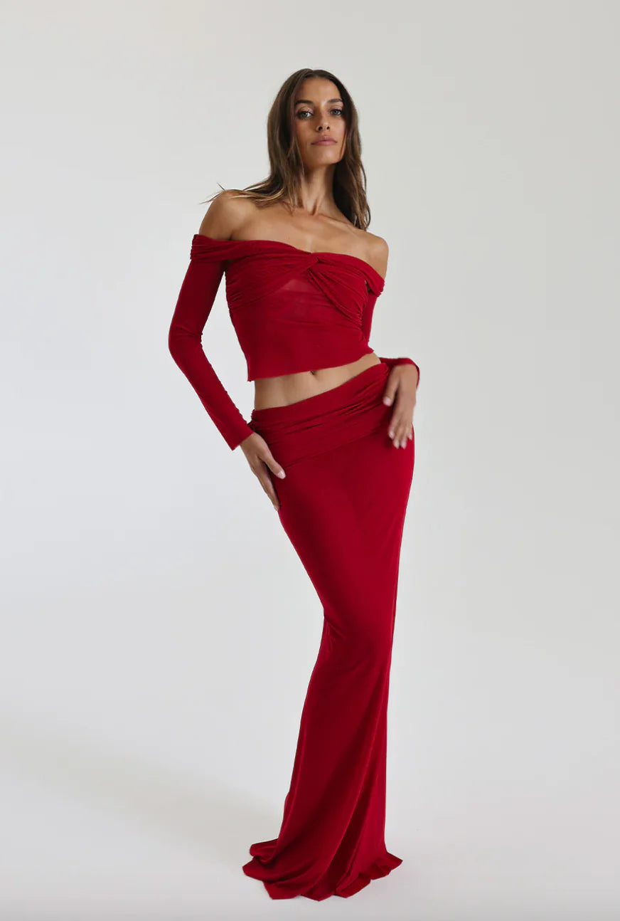 Hire NATALIE ROLT Set Charlotte Skirt and Crop Top in Cherry Red