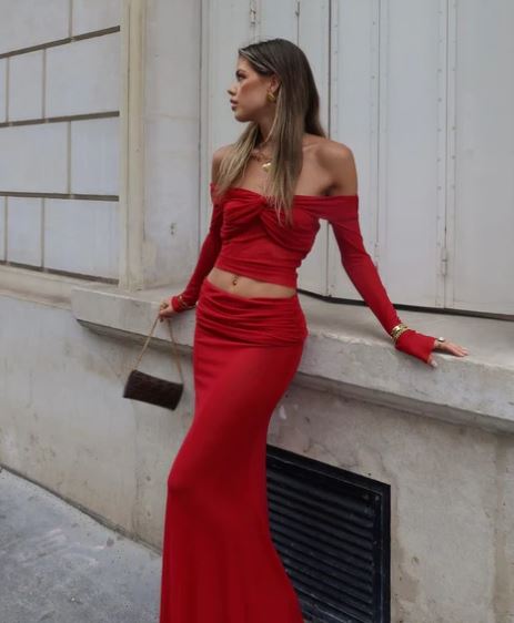 Hire NATALIE ROLT Set Charlotte Skirt and Crop Top in Cherry Red