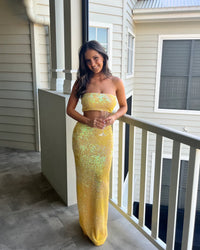 Hire NATALIE ROLT Set Desiree Crop Top and Maxi Skirt in Yellow Gold
