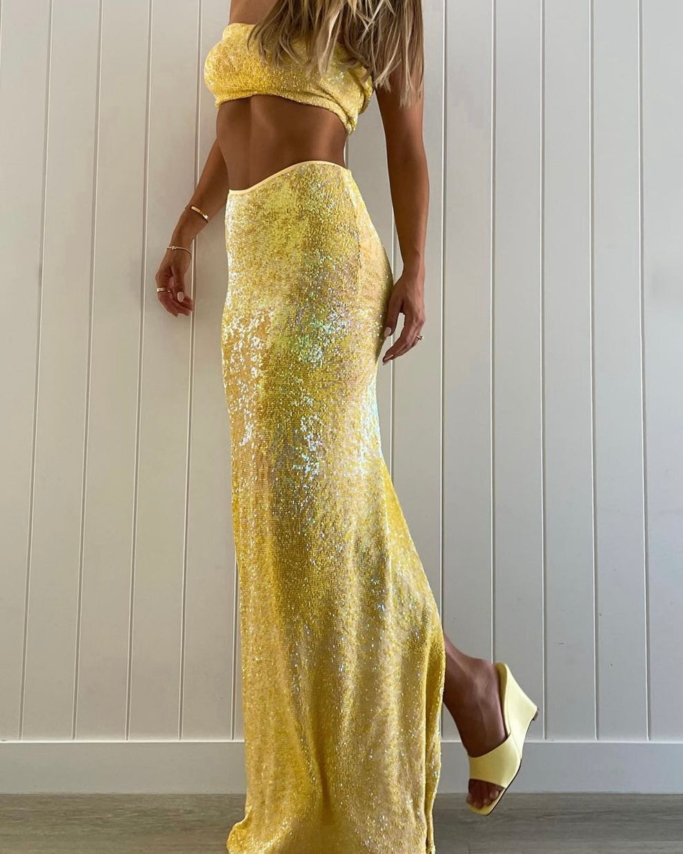 Hire NATALIE ROLT Set Desiree Crop Top and Maxi Skirt in Yellow Gold
