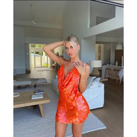 Orange sequin dress hot sale