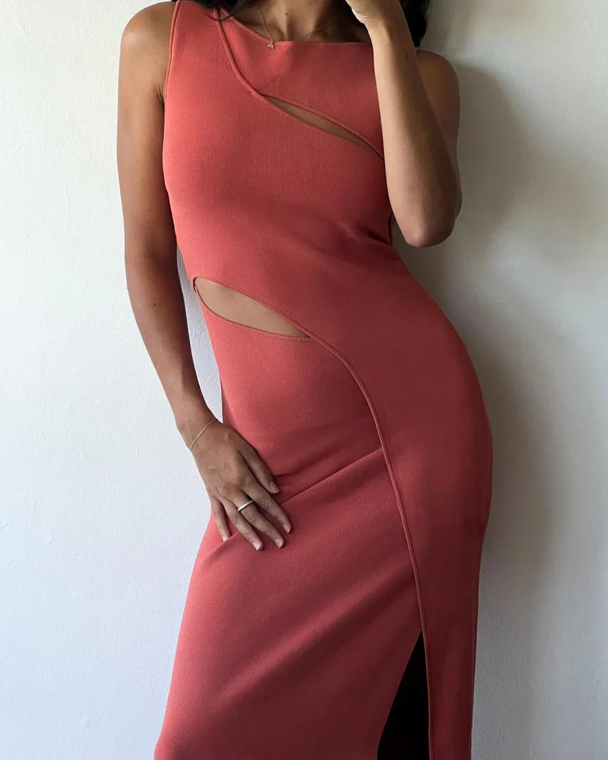 Hire SIR THE LABEL Nadja Cut Out Midi Dress in Coral Red
