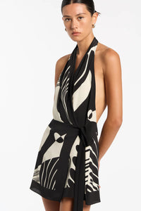 Hire SIR THE LABEL Realisme Wrap Halter Mini Dress in Papier Print