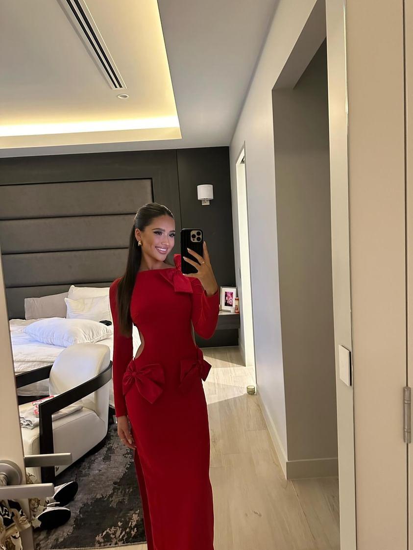 Hire HOUSE OF CB Lavele Red Bow Maxi Dress in Red