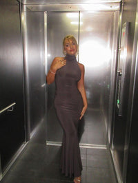 Hire NORMA KAMALI Halter Turtle Fishtail Gown in Chocolate