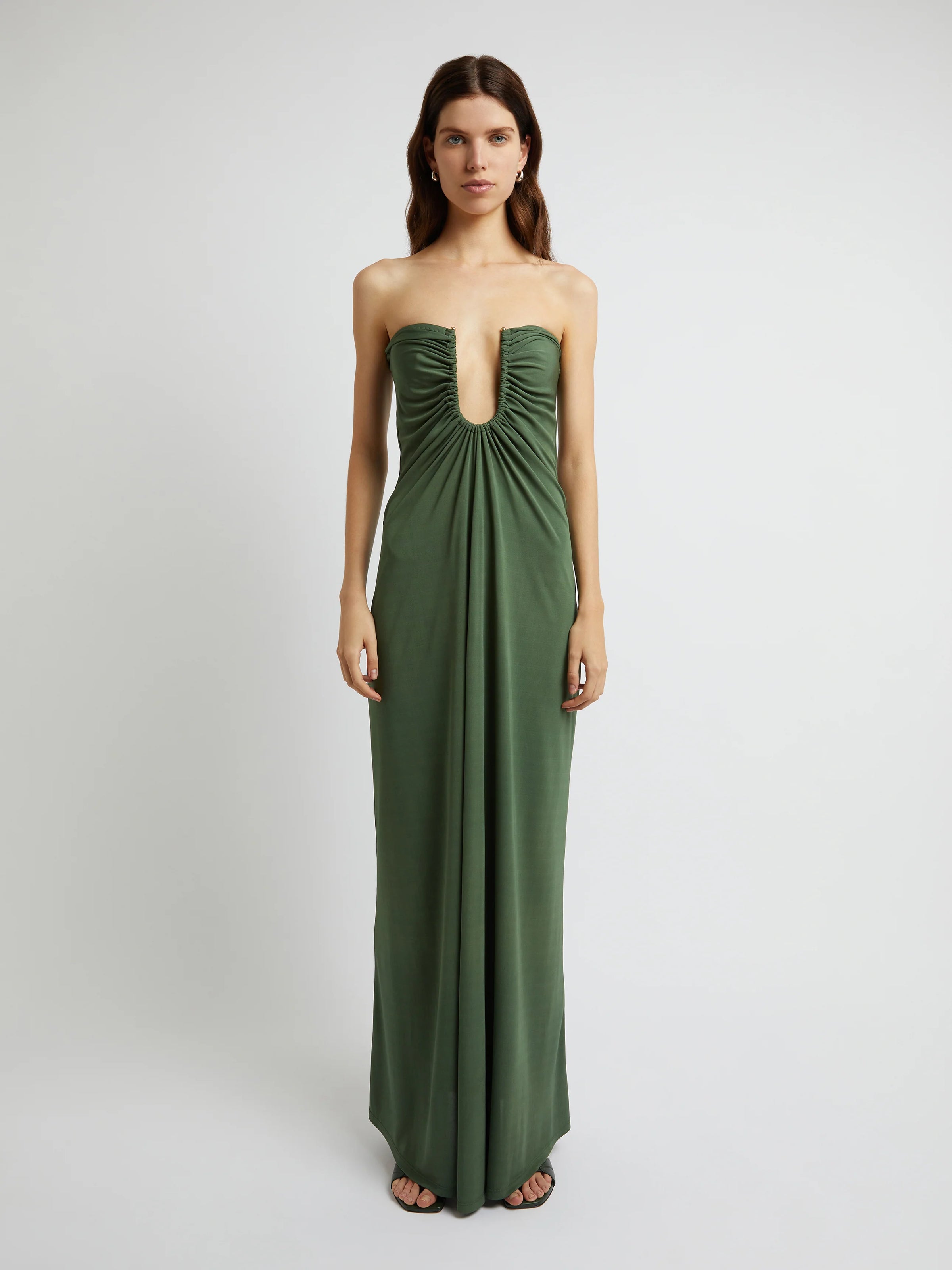 Hire CHRISTOPHER ESBER Arced Palm Strapless Dress in Bottle Green