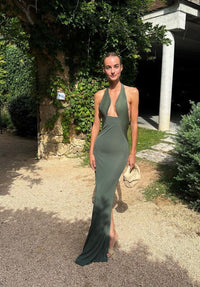 Hire CHRISTOPHER ESBER Tailored Sloped Halter Dress in Bottle Green