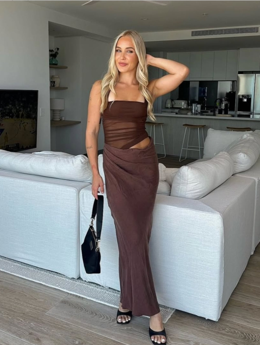 Hire BENNI Gina Maxi Dress in Chocolate Brown