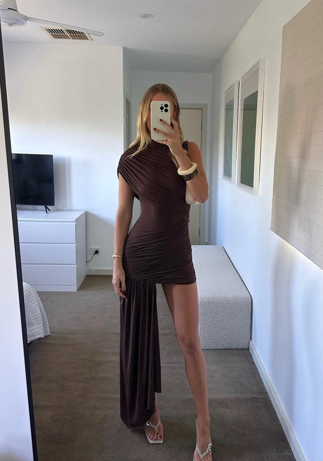 Hire DE LA VALI Ravenna Mini Dress in Chocolate Brown Jersey