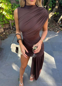 Hire DE LA VALI Ravenna Mini Dress in Chocolate Brown Jersey