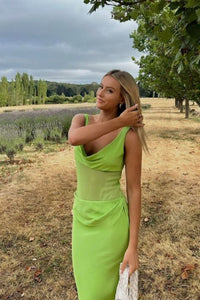 Hire CHRISTOPHER ESBER Sheer Torso Cowl Silk Satin Gown in Apple