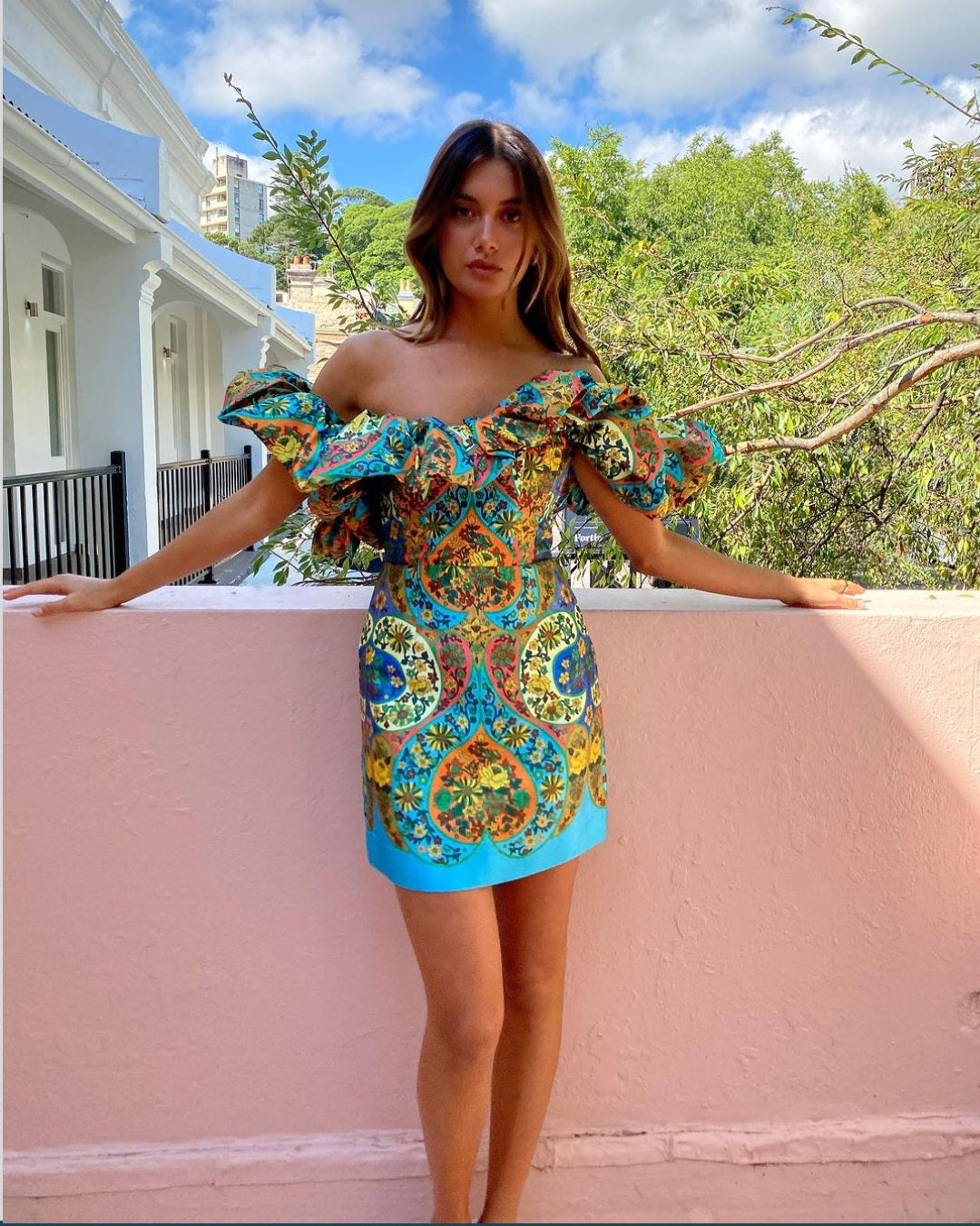 Hire ALEMAIS Sofie Off Shoulder Dress In Multi