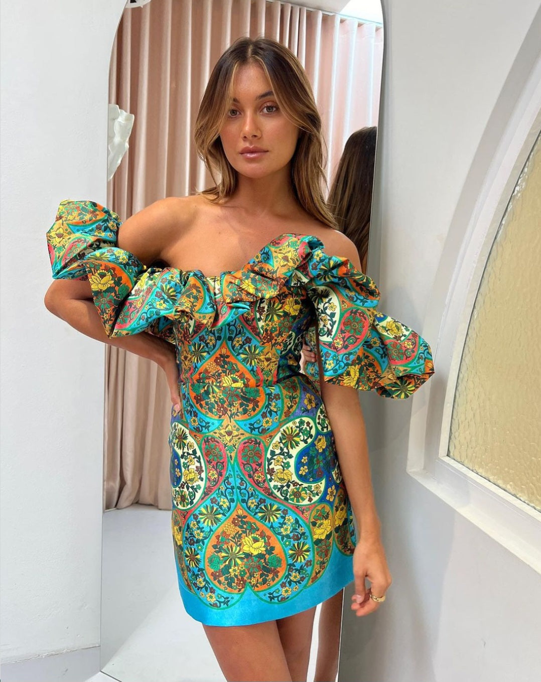 Hire ALEMAIS Sofie Off Shoulder Dress In Multi