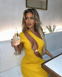 Hire CHRISTOPHER ESBER Solace Quartz Split Ruched Tank Dress in Yellow