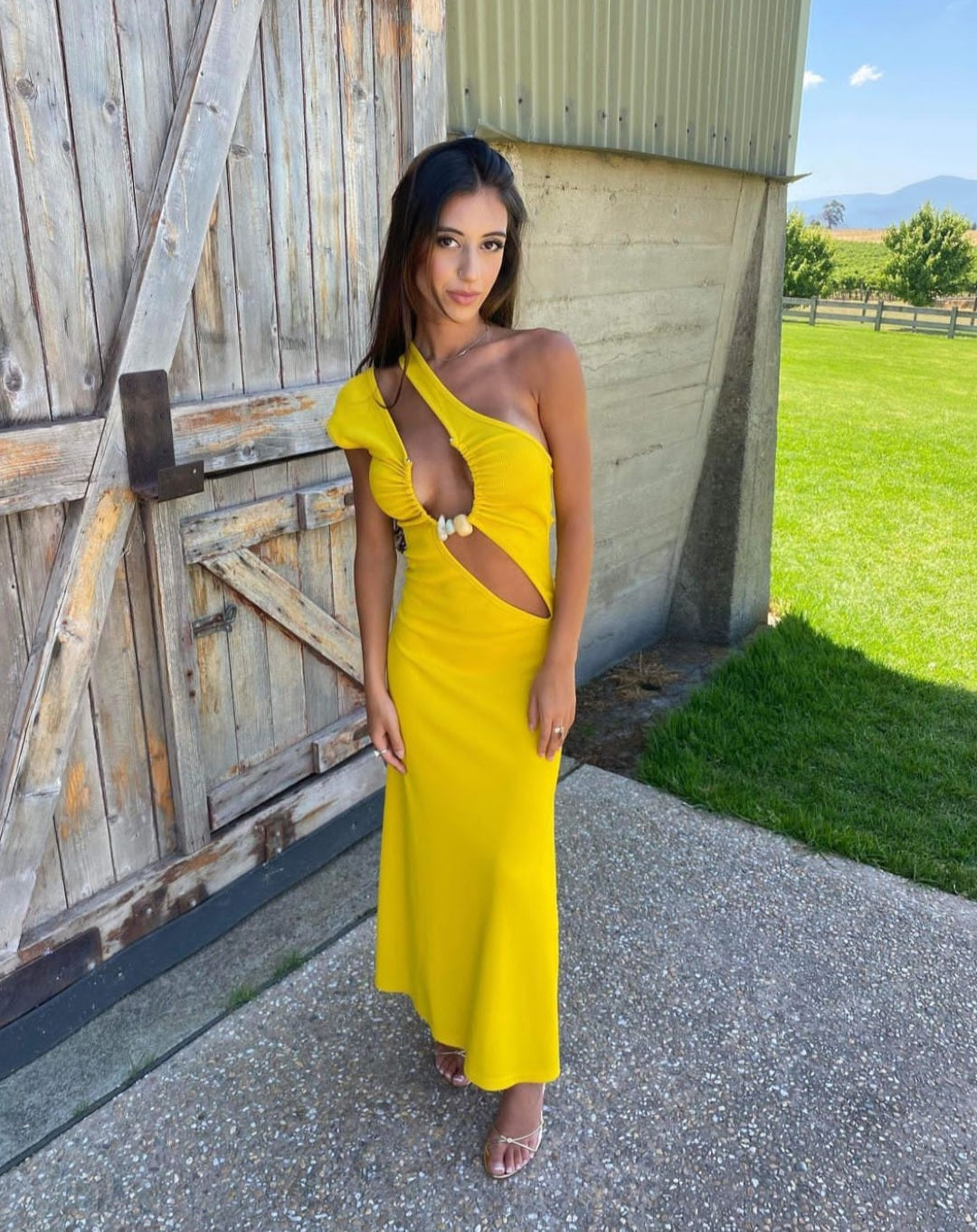 Hire CHRISTOPHER ESBER Solace Quartz Split Ruched Tank Dress in Yellow