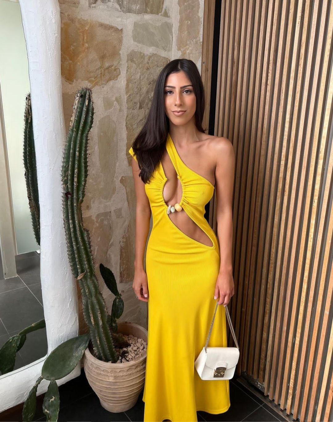 Hire CHRISTOPHER ESBER Solace Quartz Split Ruched Tank Dress in Yellow