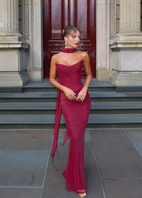 Hire HOUSE OF CB Set Cassidy Maxi Skirt and Hallie Corset Top in Cabernet Red