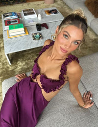 Hire THE ATTICO Amber Ruffled Cutout Duchesse Satin Midi Dress in Plum