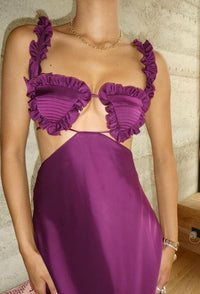Hire THE ATTICO Amber Ruffled Cutout Duchesse Satin Midi Dress in Plum
