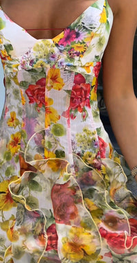 Hire MENTI SANTORINI Iris Flower Dress in Baroque Sheer Floral Chiffon