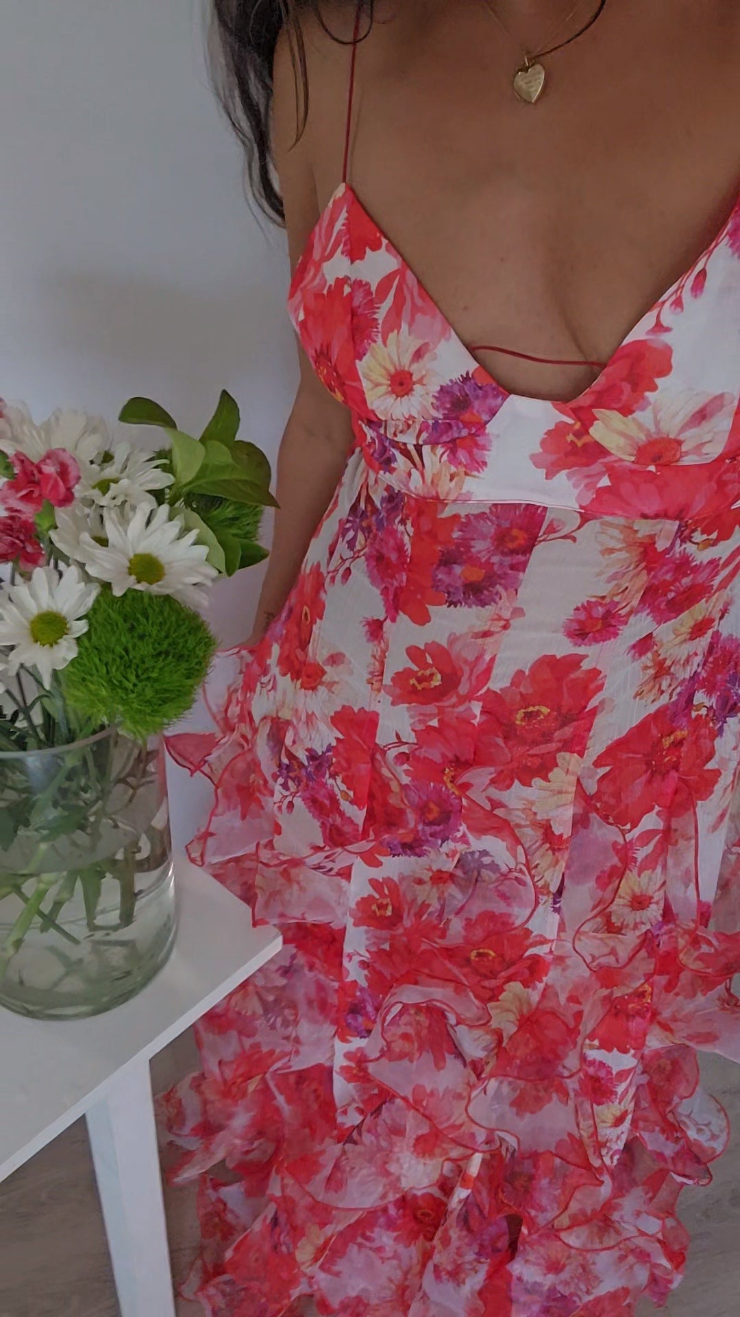 Hire MENTI SANTORINI Iris Flower Dress in Red Sheer Floral Chiffon