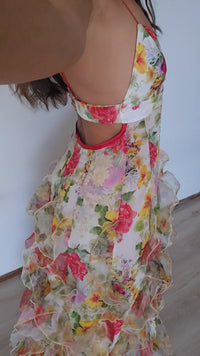 Hire MENTI SANTORINI Iris Flower Dress in Baroque Sheer Floral Chiffon