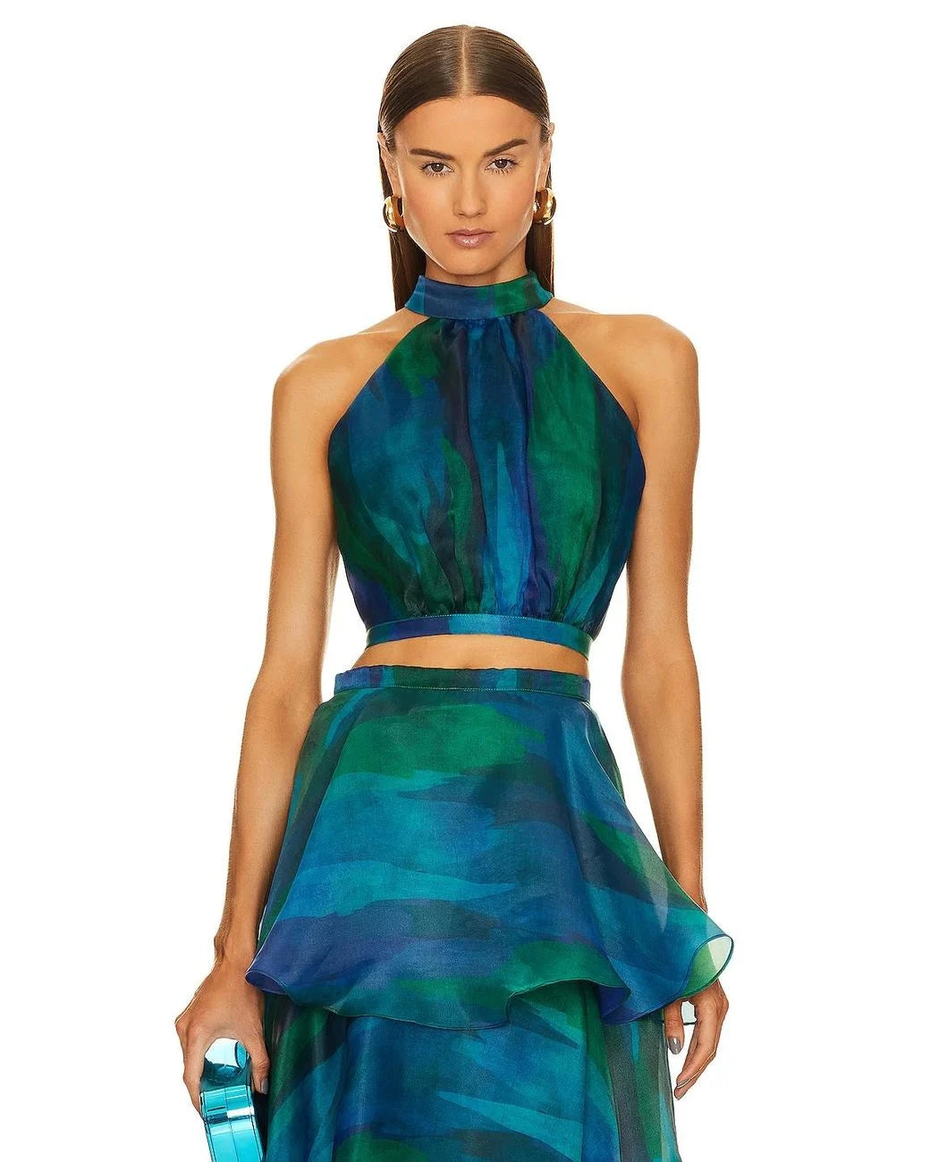 Hire Yaura Faari Set Maxi Skirt and Crop Top in Aquarelle Blue Print