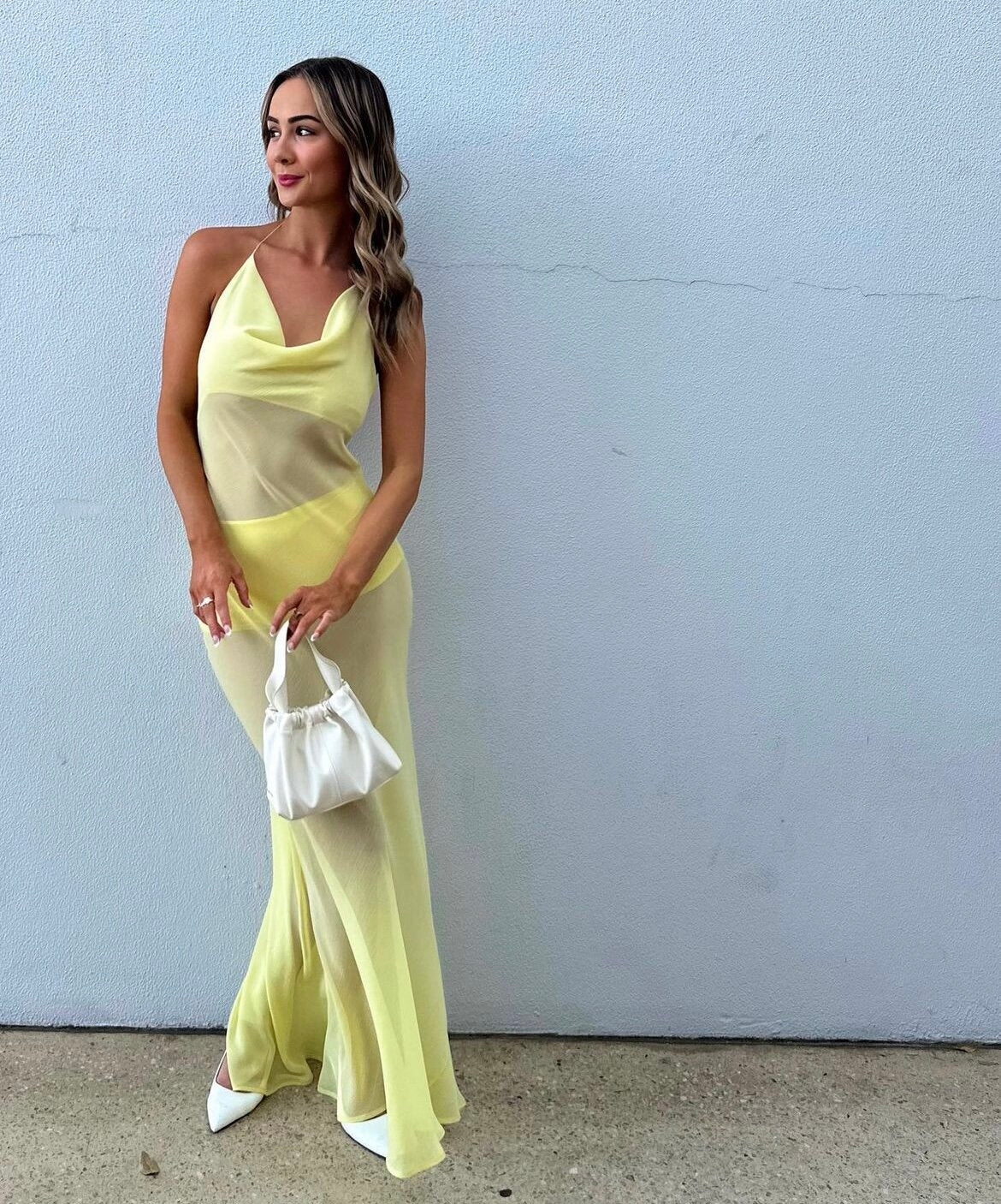 Hire Natalie Rolt Ariana Dress in Lemon Yellow