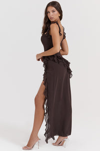 Hire HOUSE OF CB Ariela Espresso Ruffle Maxi Dress