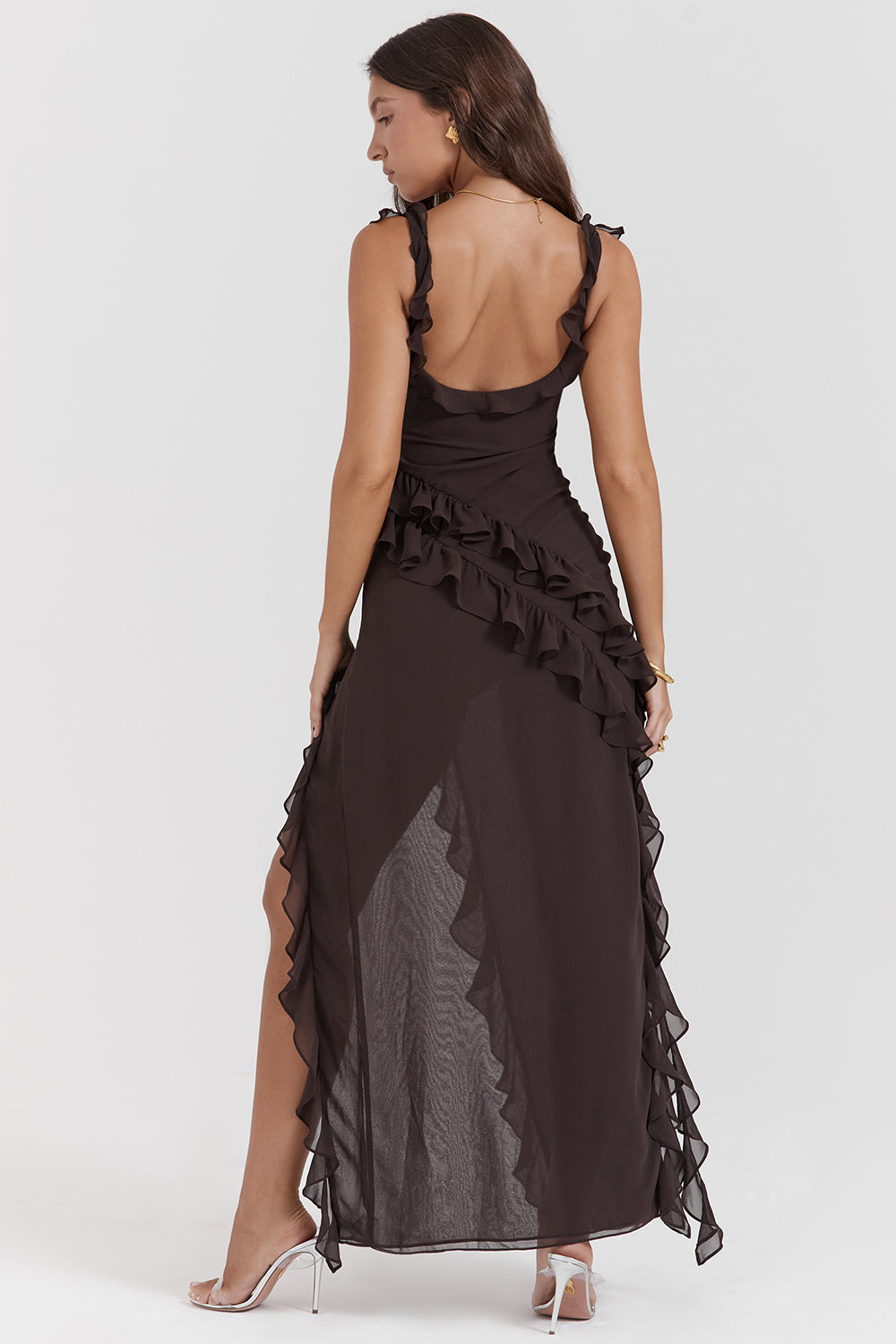 Hire HOUSE OF CB Ariela Espresso Ruffle Maxi Dress