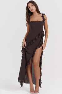 Hire HOUSE OF CB Ariela Espresso Ruffle Maxi Dress