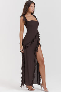 Hire HOUSE OF CB Ariela Espresso Ruffle Maxi Dress