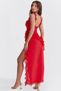 Hire HOUSE OF CB Ariela Cherry Ruffle Maxi Dress