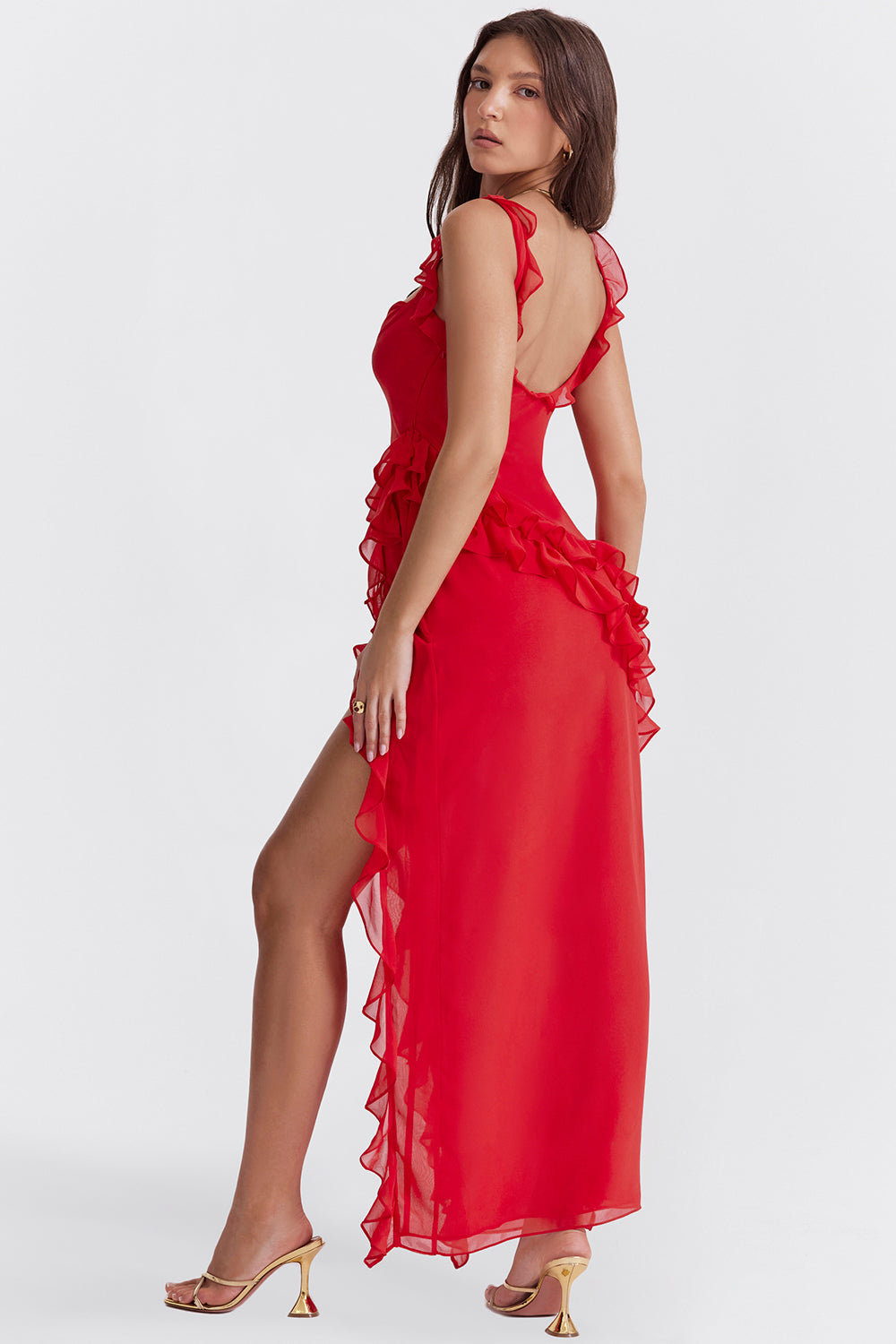 Hire HOUSE OF CB Ariela Cherry Ruffle Maxi Dress