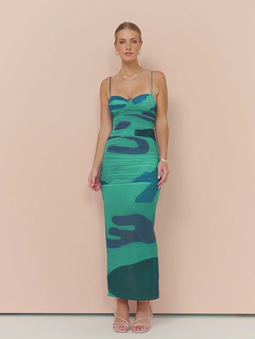 Hire SIR THE LABEL Frankie Gathered Midi Dress In Emerald Reflection