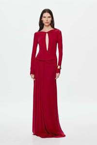 Hire MISHA Irina Mesh Maxi Dress in Cherry Red