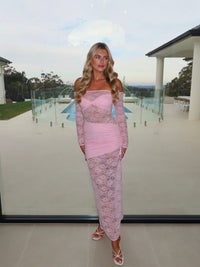 Hire DECONDUARTE Christiana Lace Maxi Dress in Pink