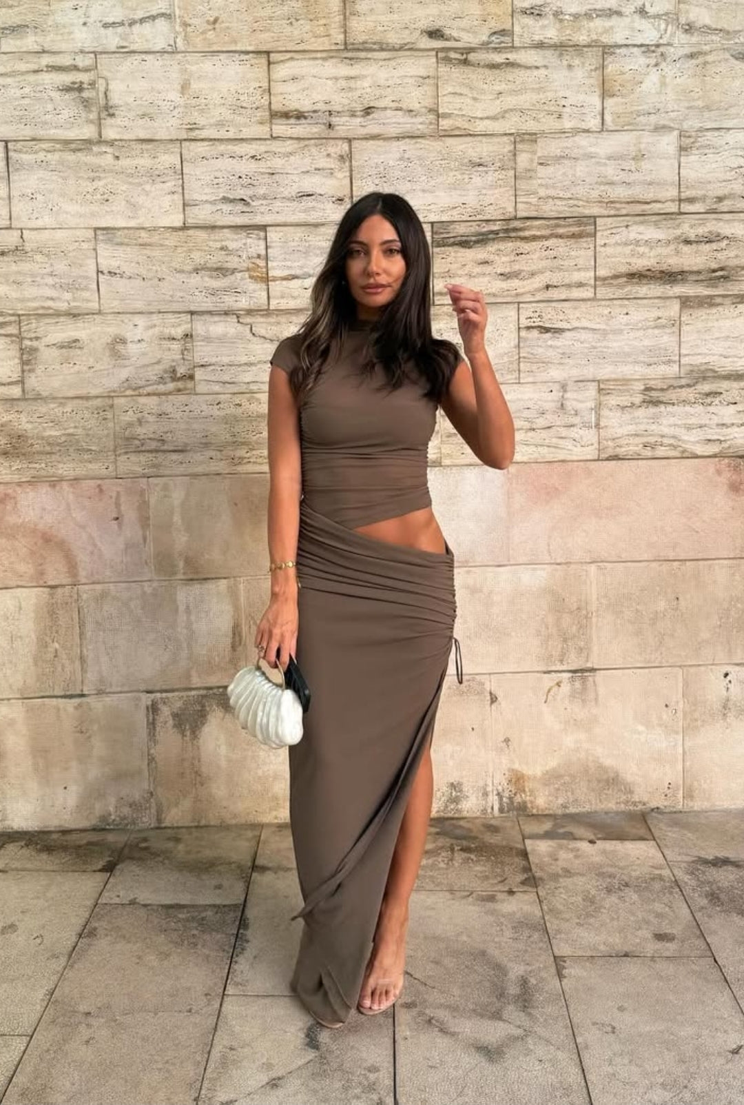 Hire BENNI Milo Mesh Maxi Dress in Mushroom