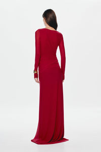Hire MISHA Irina Mesh Maxi Dress in Cherry Red