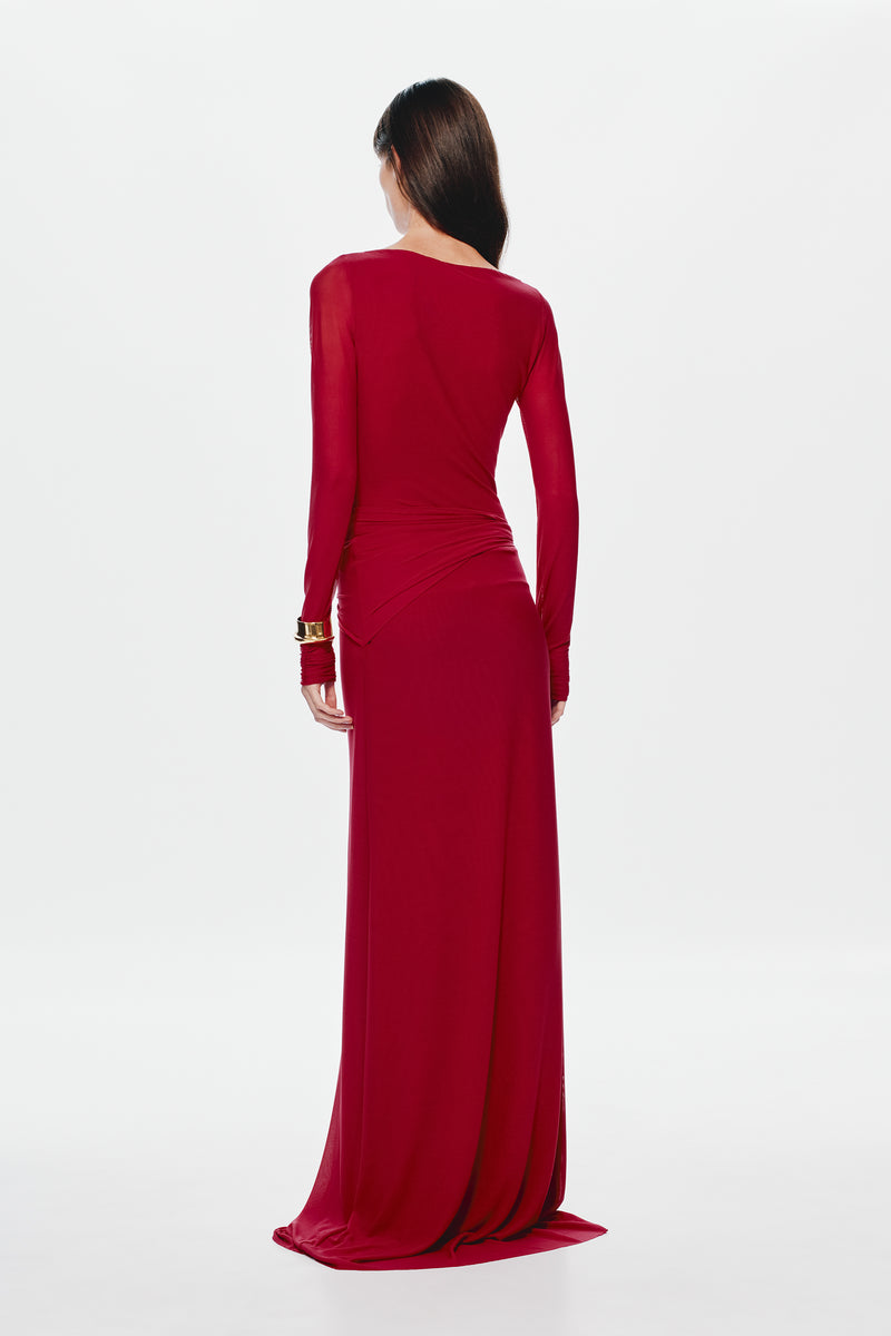 Hire MISHA Irina Mesh Maxi Dress in Cherry Red