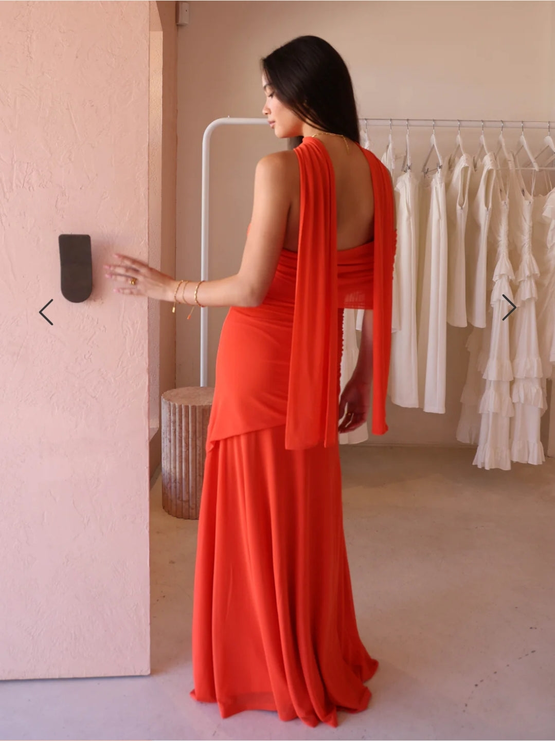 Hire BY NICOLA Fiesta Off Shoulder Dress in Fiesta Orange