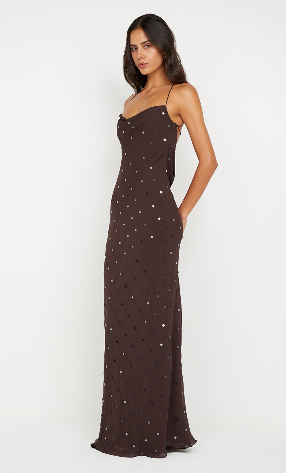 Hire BEC+BRIDGE Arielle Slip Maxi Dress in Dark Chocolate