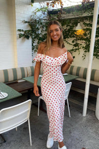 Hire REALISATION PAR The Claudia Maxi Dress in Super Dot White Red