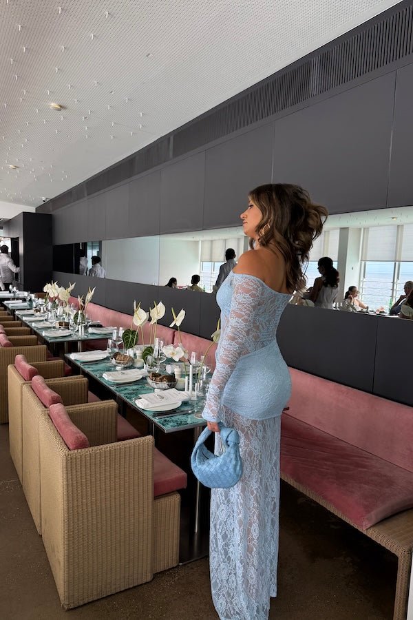 Hire DECONDUARTE Christiana Lace Maxi Dress in Powder Blue