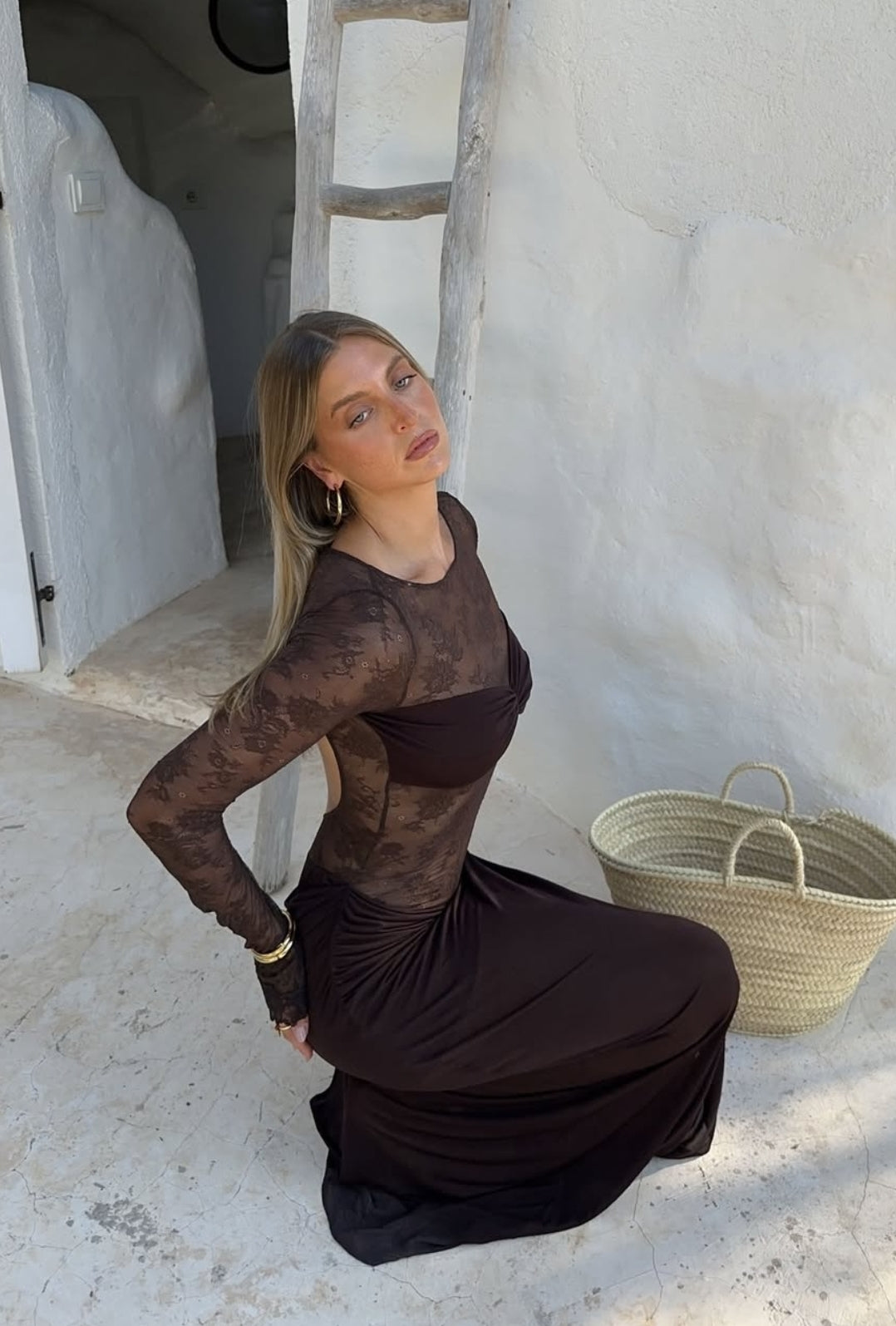 Hire BENNI Oskar Maxi Dress in Chocolate Brown
