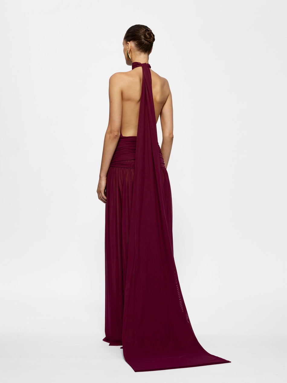 Hire EFFIE KATS Verity Gown in Burgundy Sheer