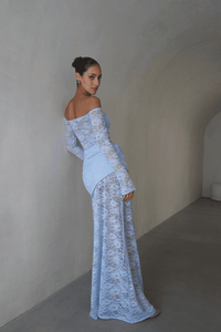 Hire DECONDUARTE Christiana Lace Maxi Dress in Powder Blue
