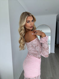 Hire DECONDUARTE Christiana Lace Maxi Dress in Pink