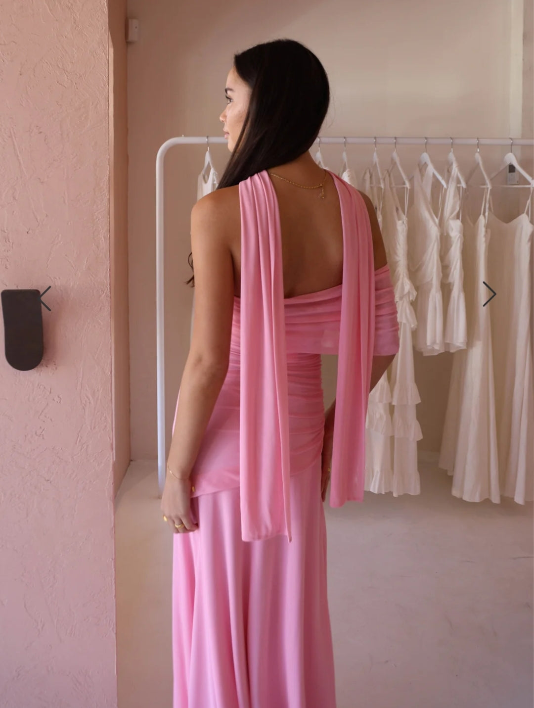 Hire BY NICOLA Fiesta Off Shoulder Dress in Candy Pink